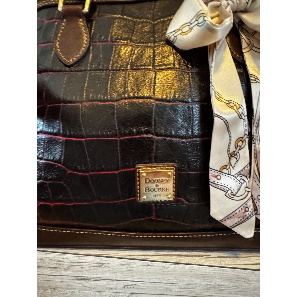Extra Large Dooney Bourke Chestnut Croc Embossed Leather Satchel – Red Trim Bag - Picture 13 of 16